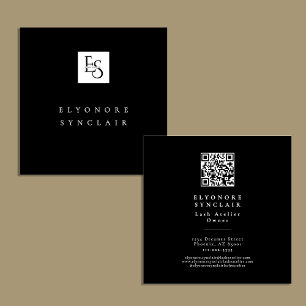 Cartão De Visita Quadrado Código QR do Logotipo do Estúdio de Cílios Black W