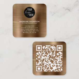 Cartão De Visita Quadrado Código QR do Logotipo Dourado Metálico Bruto da Em