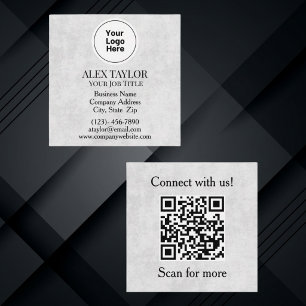 Cartão De Visita Quadrado Código QR do Logotipo Executivo Cinza Profissional