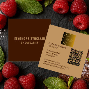 Cartão De Visita Quadrado Código QR do logotipo social de chocolateiro marro