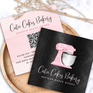 Cartão De Visita Quadrado Código QR do Misturador de Cozinha Rosa Blush Pada