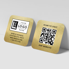 Cartão De Visita Quadrado Código QR do Site com Logotipo em Folha de Ouro El