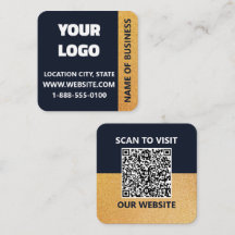Cartão de Visita Quadrado Código QR Dourado Marinh