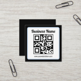 Cartão De Visita Quadrado Código QR e texto editáveis com borda azul clara