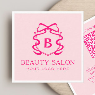 Cartão De Visita Quadrado Código QR Escaneável Salão de Beleza Rosa Moderno