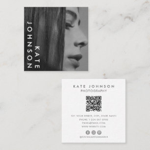 Cartão De Visita Quadrado Código QR exclusivo de Foto Profissional Branco Pr