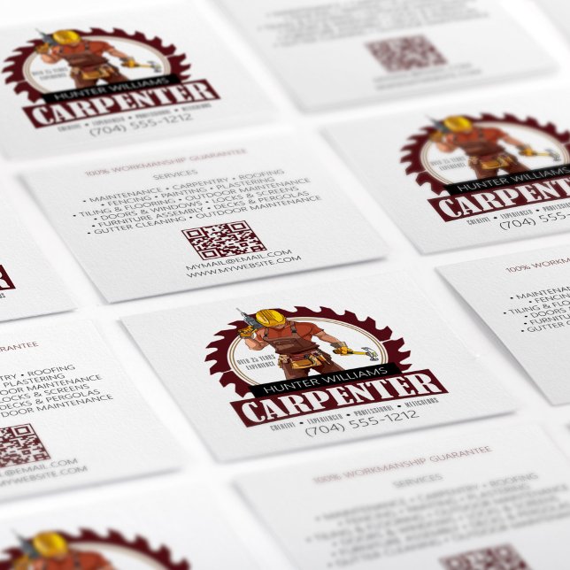 Cartão De Visita Quadrado Código QR Ferramentas de Carpinteiro Russo Woodwor (Criador carregado)