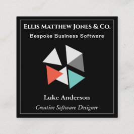 Cartão De Visita Quadrado Código QR Geométrico Preto do Programador de Softw