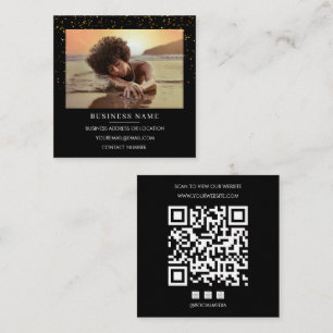 Cartão De Visita Quadrado Código QR Glitter Ouro Preto Mídia Social