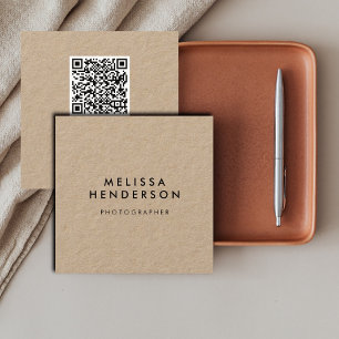 Cartão De Visita Quadrado Código QR Kraft Minimalista Moderna