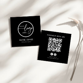 Cartão De Visita Quadrado Código QR Logotipo personalizado preto Conecte-se 