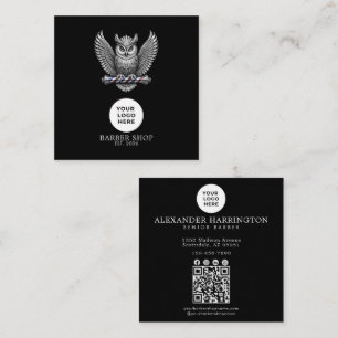Cartão De Visita Quadrado Código Qr Logotipo Profissional Coruja de Prata Ba