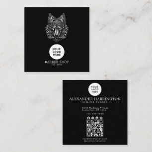 Cartão De Visita Quadrado Código Qr Logotipo Profissional Lobo Prateado Barb