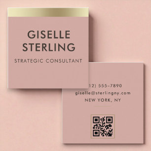 Cartão De Visita Quadrado Código QR Metálico Dourado Rosa