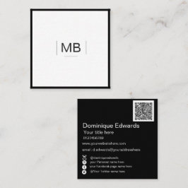 Cartão De Visita Quadrado Código QR - Mídia social branca preta