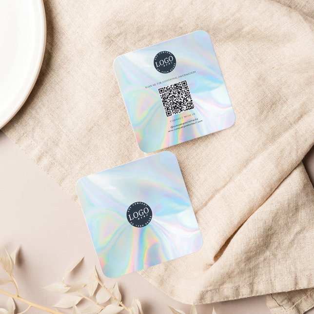 Cartão De Visita Quadrado Código QR Mídia social Site Holográfico Moderno (Modern Holographic Business Card with QR Code)