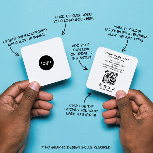 Cartão De Visita Quadrado Código QR Minimalista Branco Fácil Adicione Seu Lo