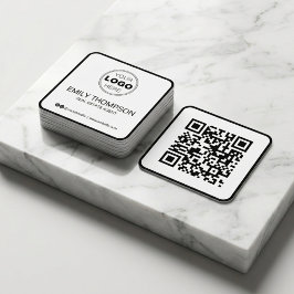 Cartão De Visita Quadrado Código QR Minimalista Preto Moderno de Imóveis