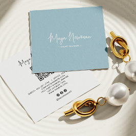 Cartão De Visita Quadrado Código QR Mínimo do CHIC Moderno AZUL DUSTY