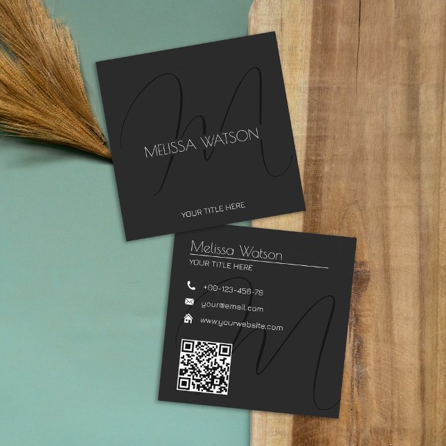 Cartão De Visita Quadrado Código QR mínimo preto fresco (Criador carregado)