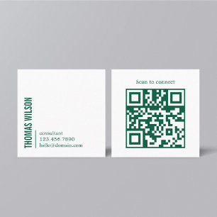 Cartão De Visita Quadrado Código QR moderno limpo e ousado verde e branco Co