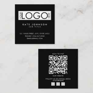 Cartão De Visita Quadrado Código QR Moderno Logotipo Empresarial Preto Mídia