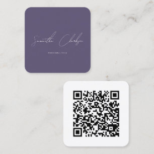 Cartão De Visita Quadrado Código QR Moderno Minimalista Roxo Escrito à Mão