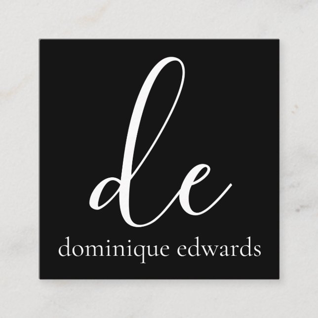 Cartão De Visita Quadrado Código QR Monograma branco preto Beleza moderna (Frente)