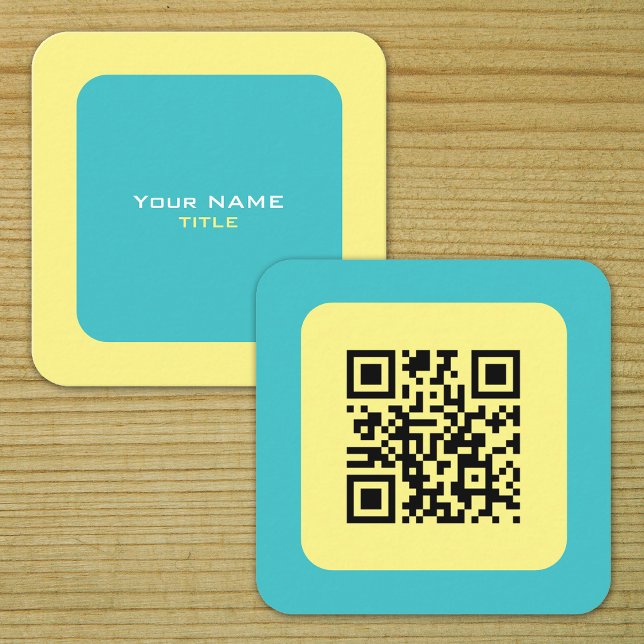 Cartão De Visita Quadrado Código QR personalizado amarelo e azul (QR Code Colorful Yellow and Blue Business Cards)