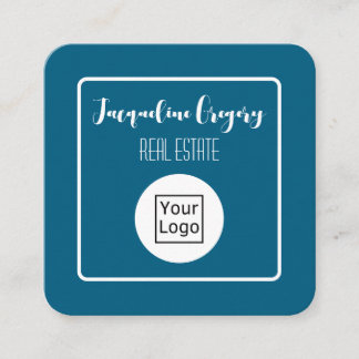 Cartão De Visita Quadrado Código QR Personalizado Logo Moderno Azul Marinho
