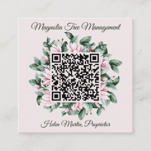 Cartão De Visita Quadrado Código QR Personalizado Magnolia Quadro Flor