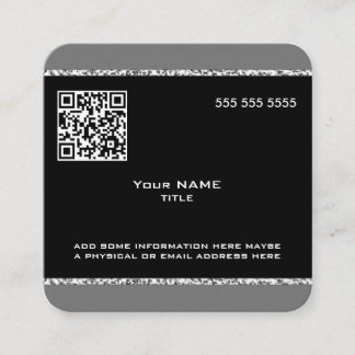Cartão De Visita Quadrado Código QR personalizado mármore preto e Cinza