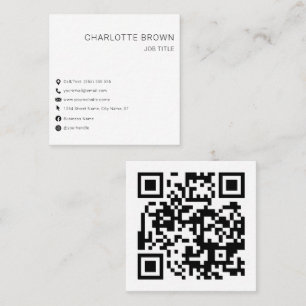 Cartão De Visita Quadrado Código QR Personalizado White Professional Modern
