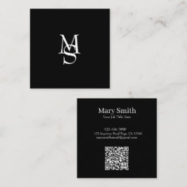 Cartão De Visita Quadrado Código QR personalizável de monograma minimalista 
