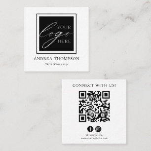 Cartão De Visita Quadrado Código QR Preto Branco Logotipo Personalizado Cone