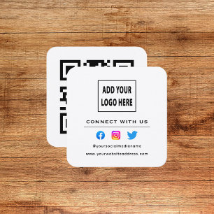 Cartão De Visita Quadrado Código QR Preto Branco Siga Escaneie Para se Conec