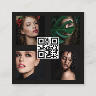 Cartão De Visita Quadrado Código QR Preto de Grade de Fotografias Moderno 4