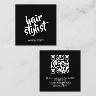 Cartão De Visita Quadrado Código QR preto de roteiro de cabeleireiro moderno