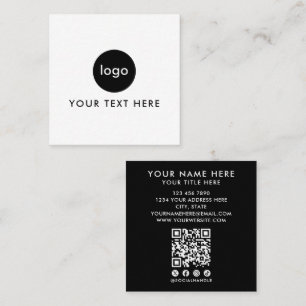 Cartão De Visita Quadrado Código QR Preto e Branco Moderno Adicionar Logotip
