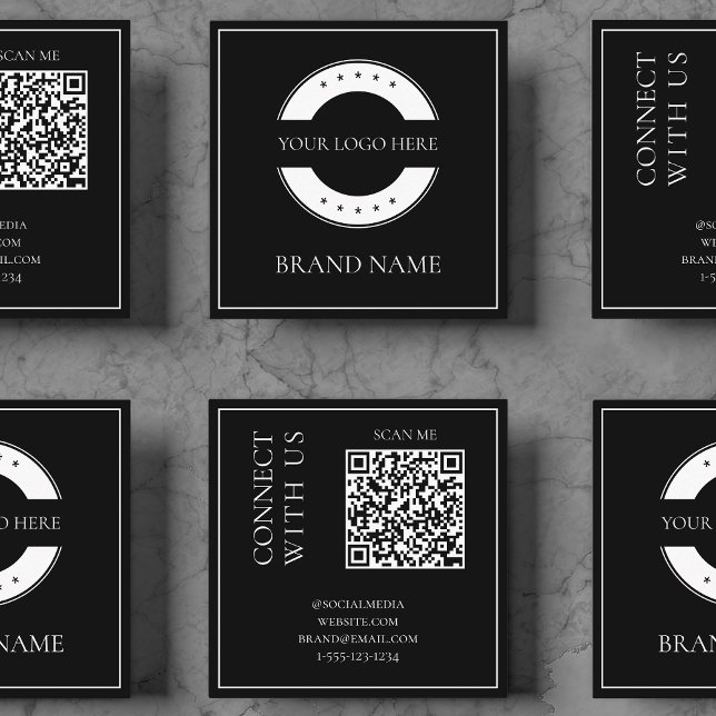 Cartão De Visita Quadrado Código QR preto moderno - Scannable Bold Professio (Modern Black QR Code Scannable Bold Professional Square Business Card)