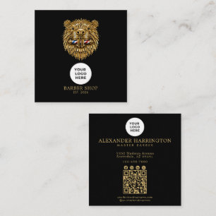 Cartão De Visita Quadrado Código Qr Profissional Barbershop Golden Beaver