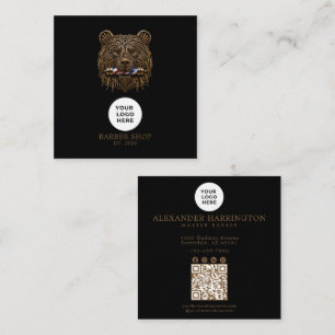 Cartão De Visita Quadrado Código Qr Profissional Bronze Bear Barbearia