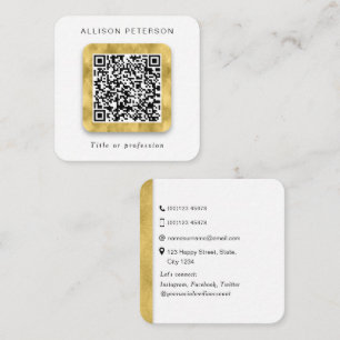Cartão De Visita Quadrado Código QR profissional de rede ouro moderno quadr
