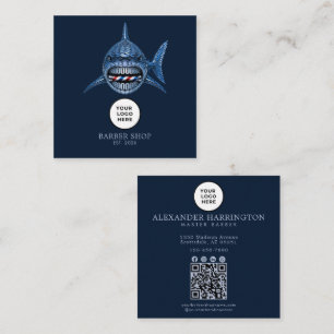 Cartão De Visita Quadrado Código QR Profissional Steel Shark Barbearia
