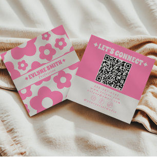 Cartão De Visita Quadrado Código QR retrô rosa floral boêmio feminino modern