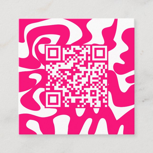 Cartão De Visita Quadrado Código QR Retro Rosa Quente e White Squiggles Olá (Frente)