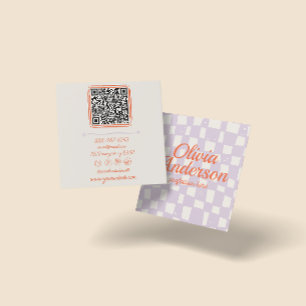 Cartão De Visita Quadrado Código QR Retro Roxo Desenhado à Mão Roxo com Veri