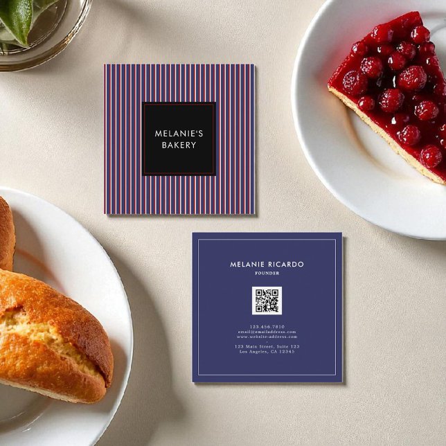 Cartão De Visita Quadrado Código QR Retroativo de Bandas de Bandas Azuis de  (Criador carregado)