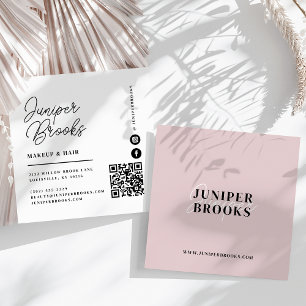 Cartão De Visita Quadrado Código QR Rosa Bege Minimalista Elegante