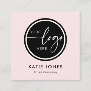 Cartão De Visita Quadrado Código QR Rosa Logotipo Personalizado Digitalize o